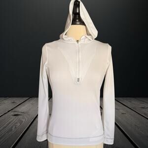ALO Hoodie Coolfit 1/3 Zip White Pullover Top M Women Outdoor Run Pockets $138
